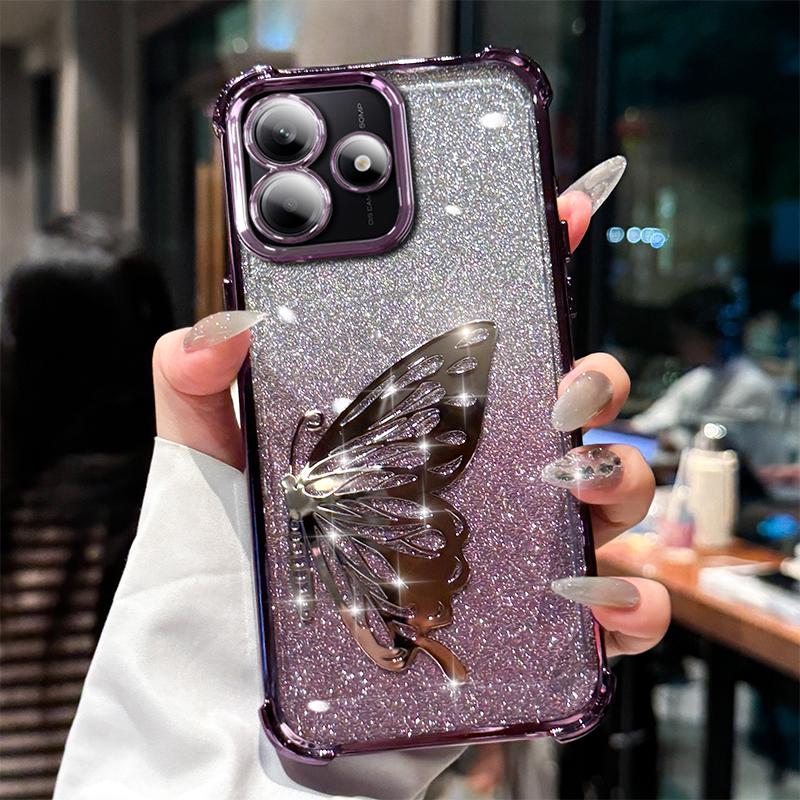 Laserfjäril Stötsäker Glittrande Pläterad Fodral för Xiaomi Redmi Note 15 15C 14 14C 13 13C 12 11 Pro Plus 4G 5G Skydd