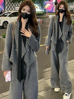 Women's High-End Wool Blazer & Slim Straight-Leg Pants Set for Autumn/Winter
