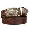Domineering Tang grass pattern engraved men's automatic imitation copper buckle belt, personalized