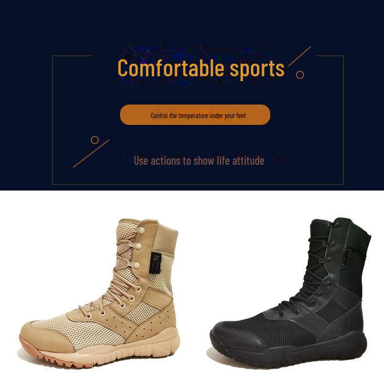 Summer Ultra-Light Breathable High-Top Desert Canvas Combat Boots - Lightweight Military-Style Outdoor Shoes with Zipper