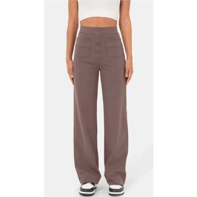 

Осенние женские брюки с высокой талией и карманами, широкие брюки на пуговицах, повседневные свободные прямые брюки, длинные брюки XXL