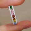 Huitan Bright Rainbow Cubic Zirconia Rings for Women Trendy Colorful Wedding Band Accessories Cocktail Party Jewelry Bulk