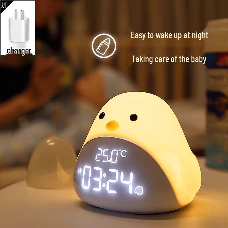 Time Bird LED Alarm Clock with USB Charging - Silent Cartoon Bedside Night Light for Bedroom or Dorm