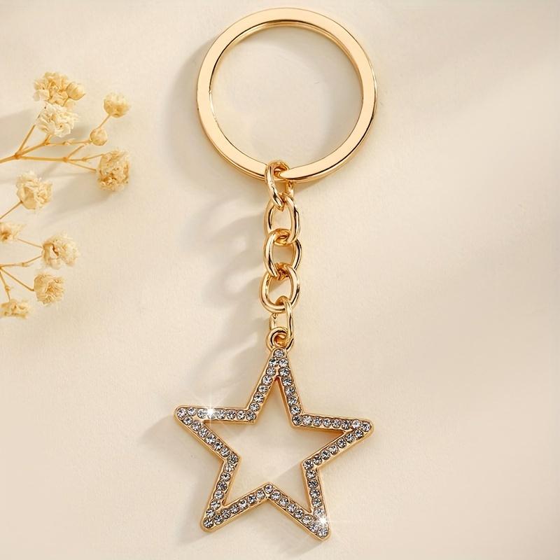 

1 Pc Korean Style Hollow Star Rhinestone Keychain, Full Crystal Bag Charm for Women, Elegant Key Ring Purse Accessory Gift золотий