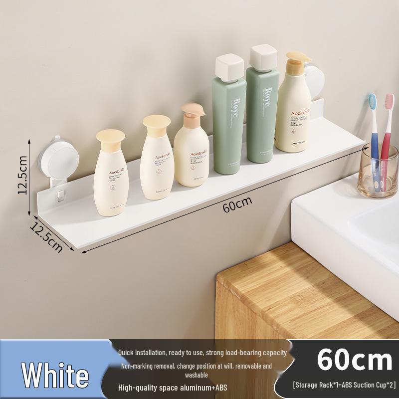Creamy White Aluminum Bathroom Mirror & Vanity Storage Rack