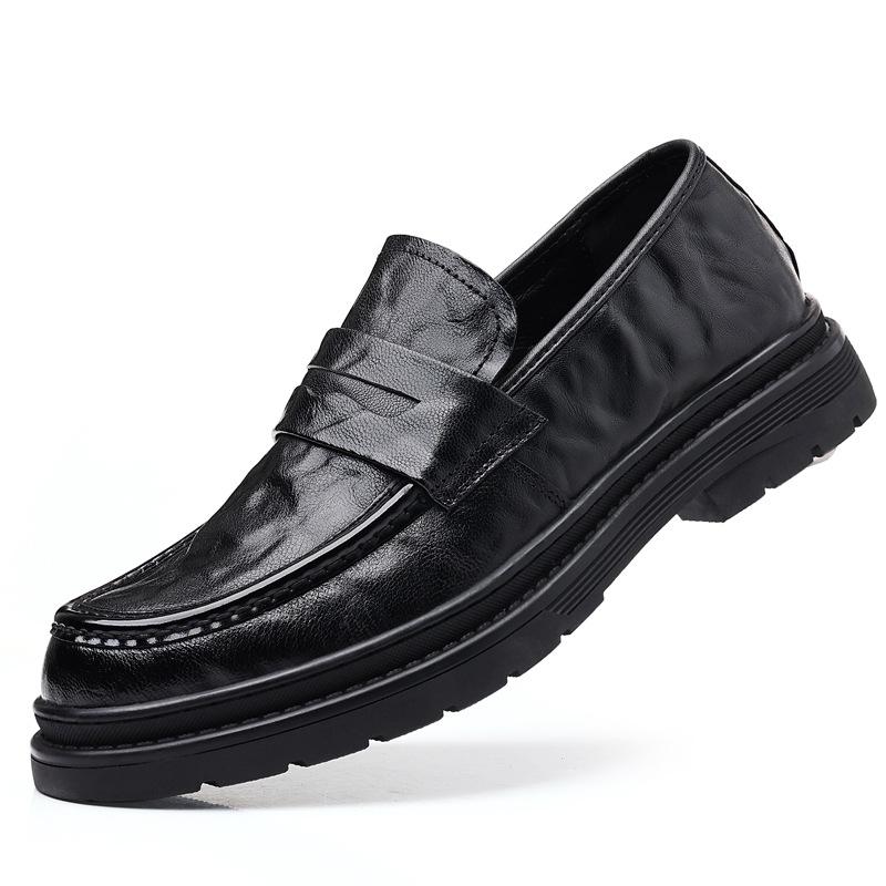New first-layer sheepskin men's casual leather shoes business leather men's single shoes handmade men's shoes round head breathable shoes