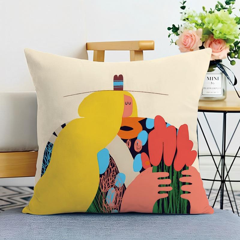Illustration Style Printed Decorative Pillowcase Bedroom Living Room Square Cushion Pillowcase
