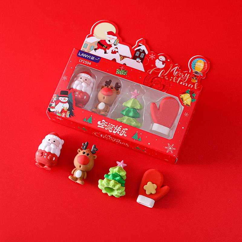 Christmas Erasers Gift Set Students Stationery School Supplies Cute Cartoon Erasers Gifts