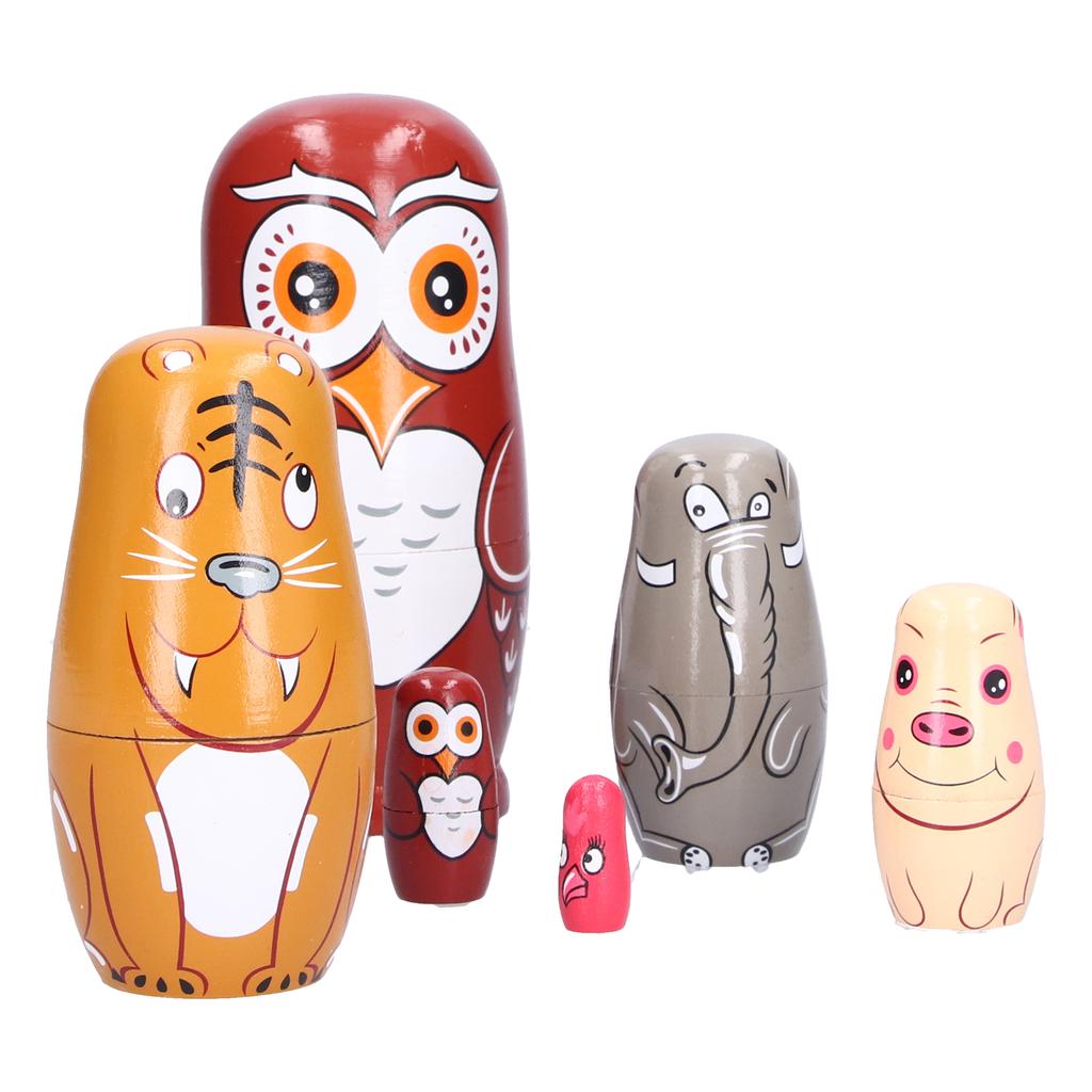 6Pcs Cartoon Russian Nesting Dolls HandMade Ornaments Kids Gifts Toys Home Furnishings
