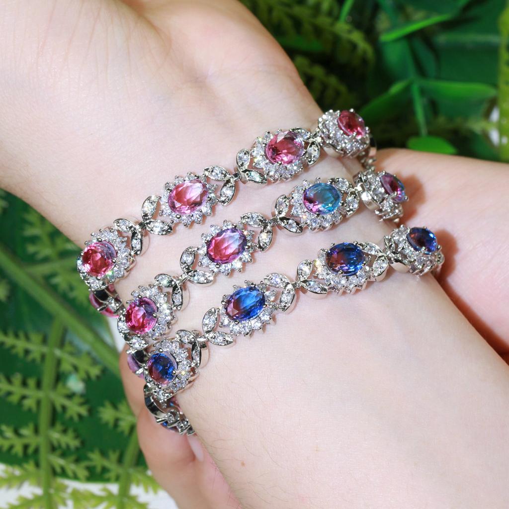 Accessories Copper Inlaid Zircon Full Diamond Bracelet Egg-Shaped Synthetic Gradual Change Crystal Watermelon Tourmaline Hand Jewelry