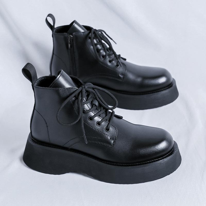 New Derby Martin Boots Men'S Black High-Top Leather Shoes Locomotive Boots Breathable Heightening Leather Boots 22611-R