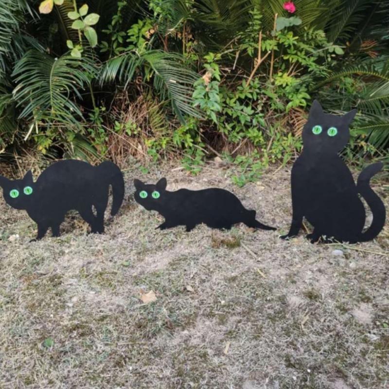 Cat Statue Yard Art Garden Decorative Stake Hollow Animals Cat Statue Decors Black Cat Statue Decorations for Yard