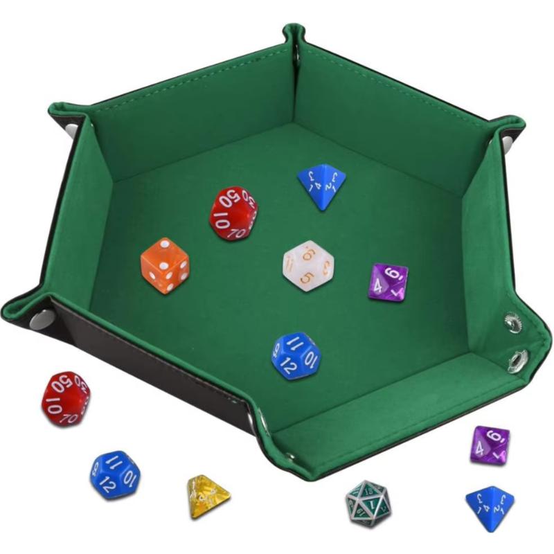 1PC Hexagonal PU Leather Dice Tray Foldable Dice Rolling Tray for Tabletop Games RPGs and Casino Games Miscellaneous Storage Box
