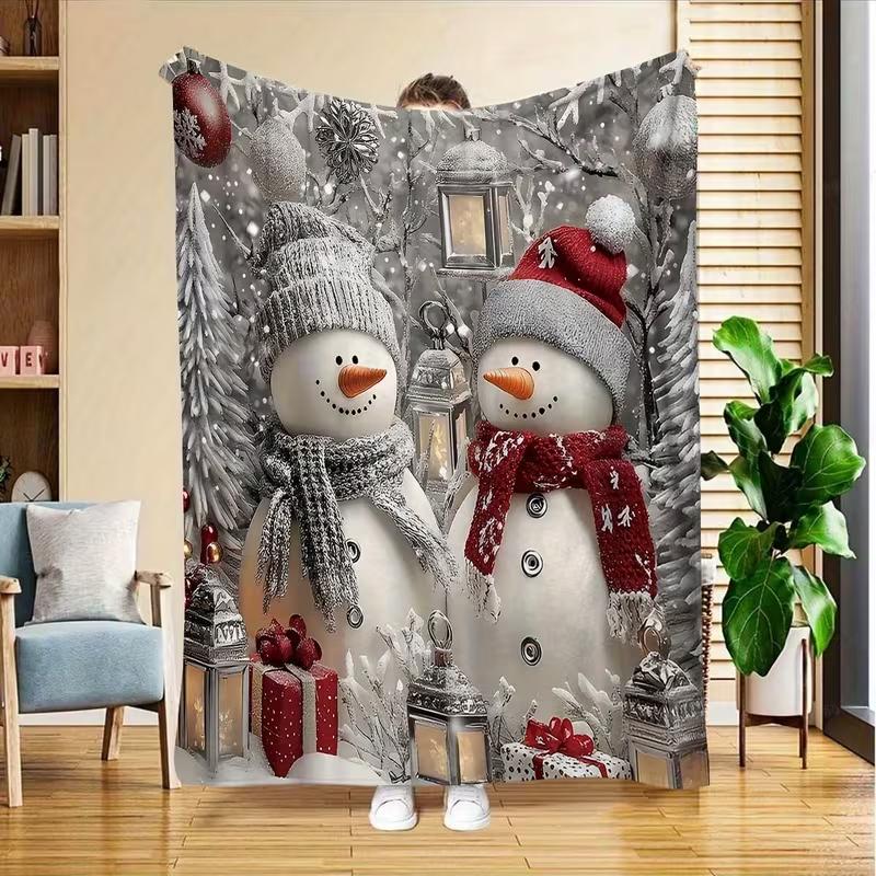 Cute Snowman Christmas Throw Blanket Winter Snow Scene Xmas Print Soft Warm Sofa Bed Blanket Holiday Home Decor Blanket