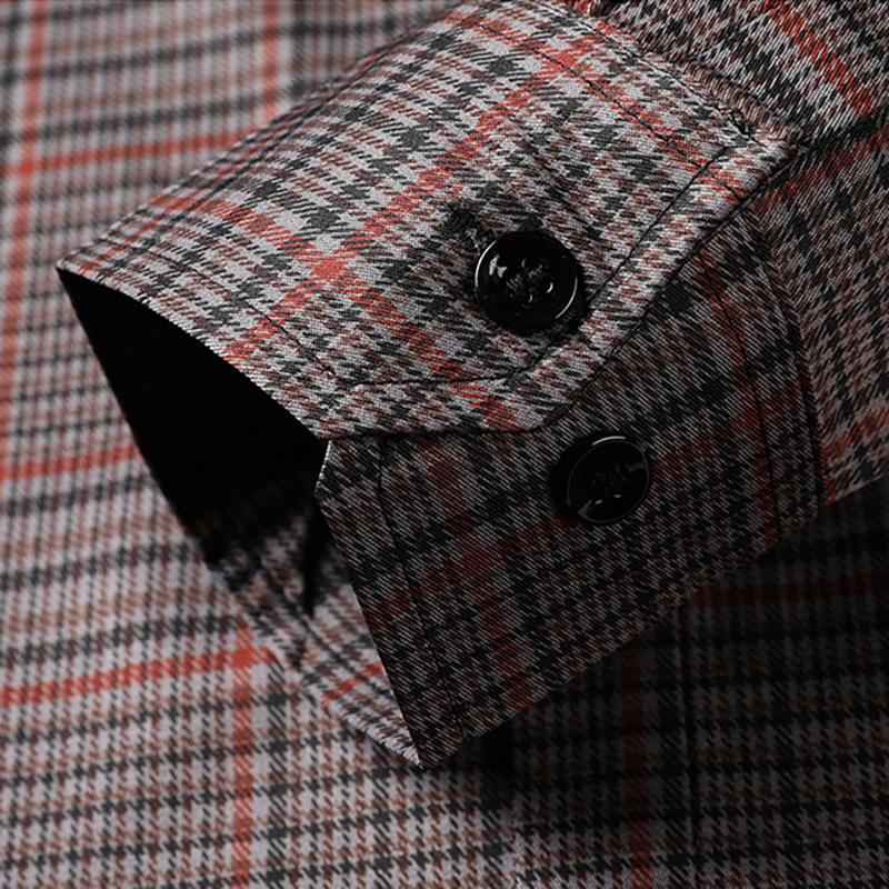 Allover Print Men Business Shirt Plaid Pattern T-Shirts Office Casual Gentleman Long Sleeve Shirts