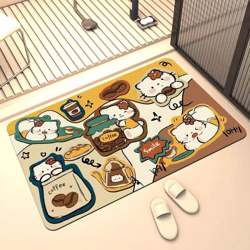 Vintage American Cartoon Bathroom Diatom Mud Absorbent Non-slip Mat Bedroom Bathroom Home Entrance Floor Mat Carpet