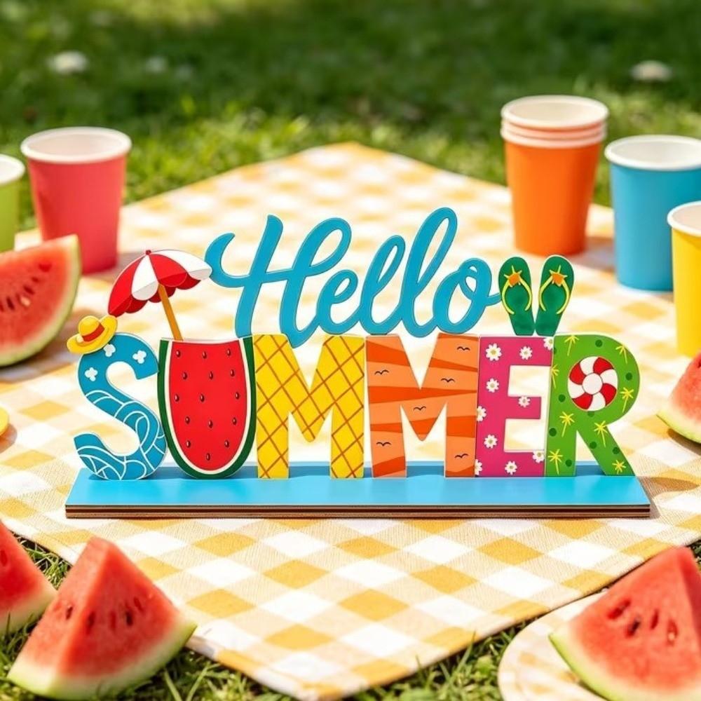 2D Pattern Summer Party Decorations Summer Theme Multi-Color Hawaiian Themed Ornament Wood Wooden Table Centerpiece Luau Theme