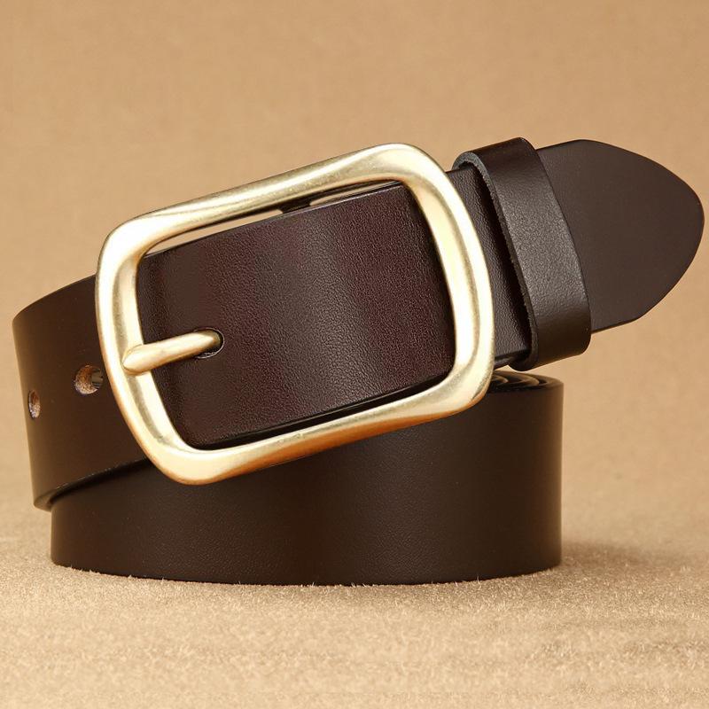Men's Retro Genuine Leather Belt - Pin Buckle Cowhide Waist Belt for Business and Casual Wear, Suitable for Middle-Aged and Young Men.