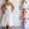 Robe de couleur unie à col en U, moulante à la taille, élégante, à bretelles, pour femmes, sans manches, ample, décontractée