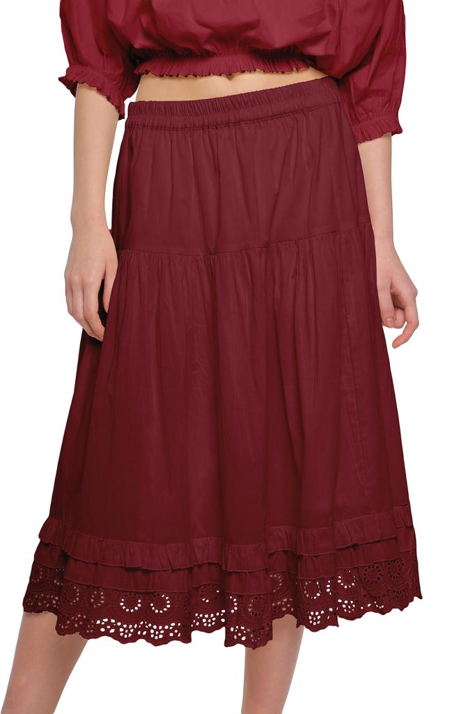 Moomaya Solid Skirts For Women Knee Length Cotton Flared Girls Skirt