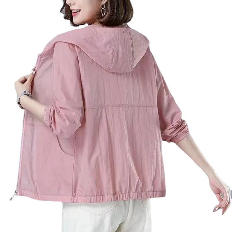 Women's Short Loose Plus Size Sun Protection Clothing Hooded Simple Top Summer Sun Protection Shirt