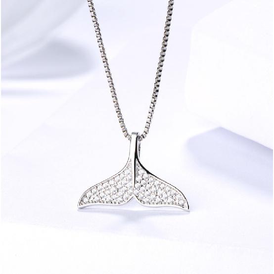 s9Pure silver dolphin mermaid tail pendant, Korean-style, with delicate inlay, fashionable and elegant necklace, a birthday gift and piece of jewelry