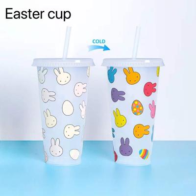 1pc 710ml 24oz 700ml Plastic Cold Mugs Color Changing Cup Colour Changing Cup with Straw and Lid Drinkware