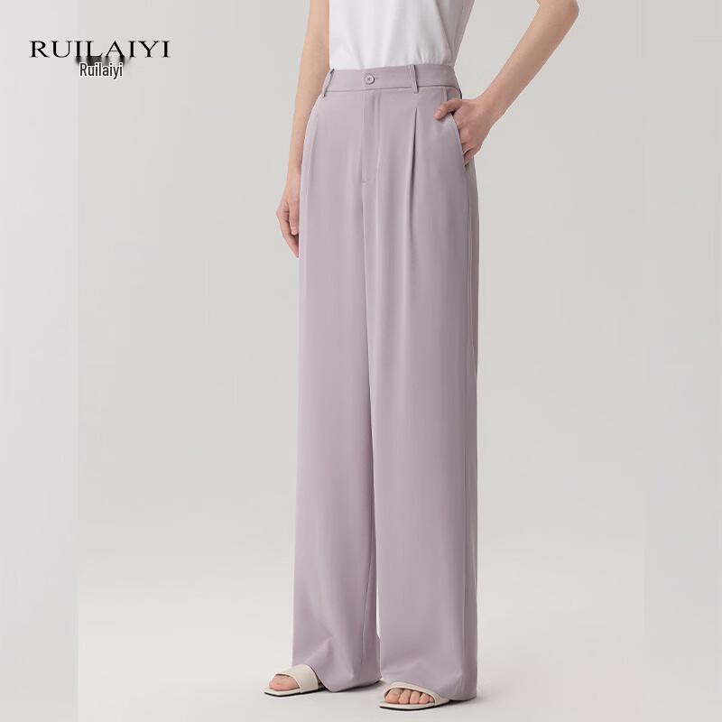 RUILAIYI Women's Solid High-Waist Drape Wide-Leg Long Pants DH051