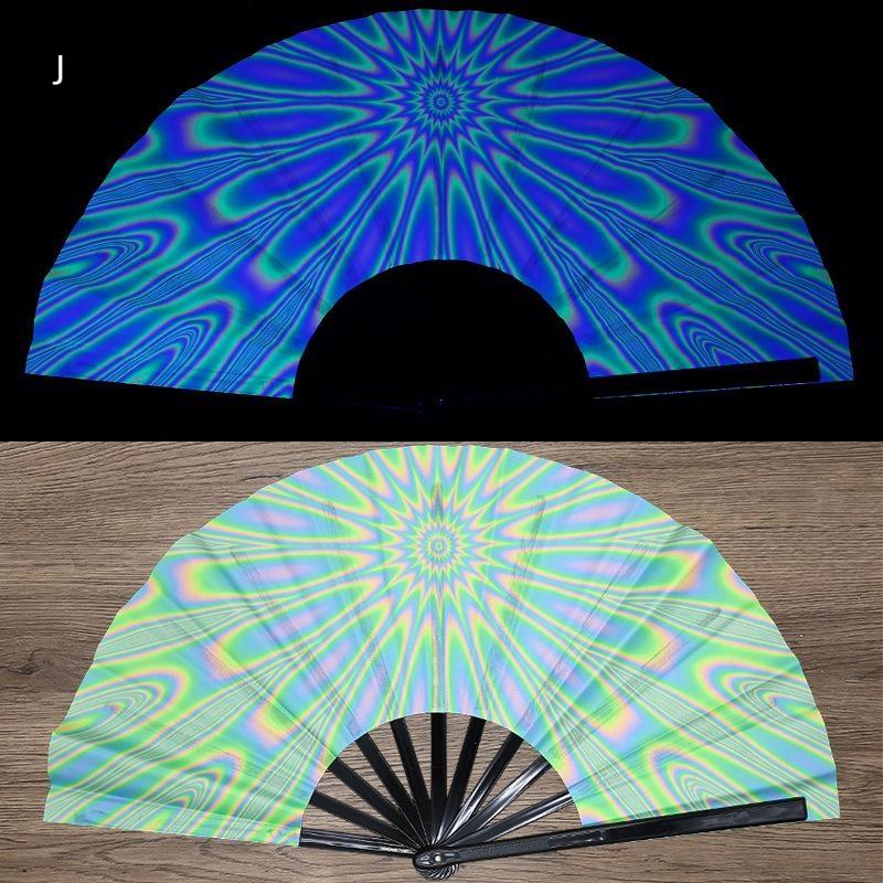 Kung Fu Fan Uv Ink Printing Fluorescent Fan Bamboo Bone Folding Fan For Festival Foldable Fan Music Festival Fan