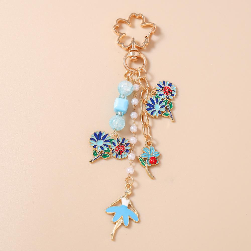 

Garden Ballet Keychain Lightweight Flower Butterfly Key Ring Ladybug Enamel Keychain Beaded Bag Charm For Backpack синий