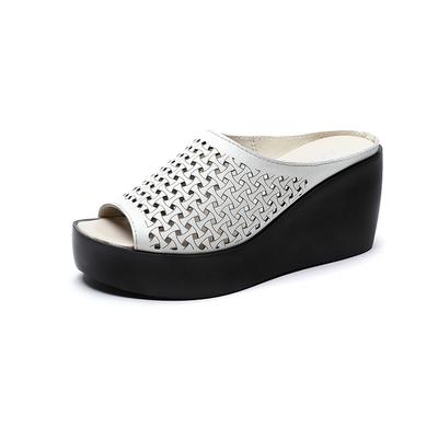 GKTINOO echt leer Zomer dames slippers Open Teen teenslippers sandalen Dames Sleehak Slippers zwart wit slides sandalen