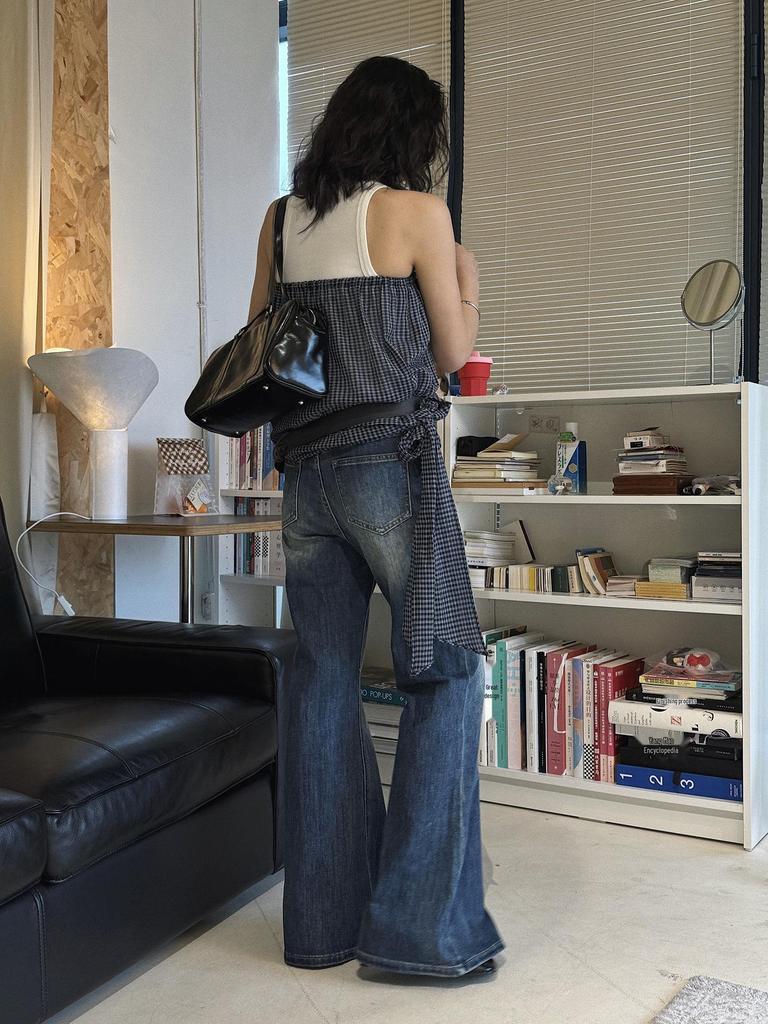 Xu Man Spring/Summer Retro Distressed Flare Jeans - Slimming Sweet Spicy Girl Style Long Pants for Women