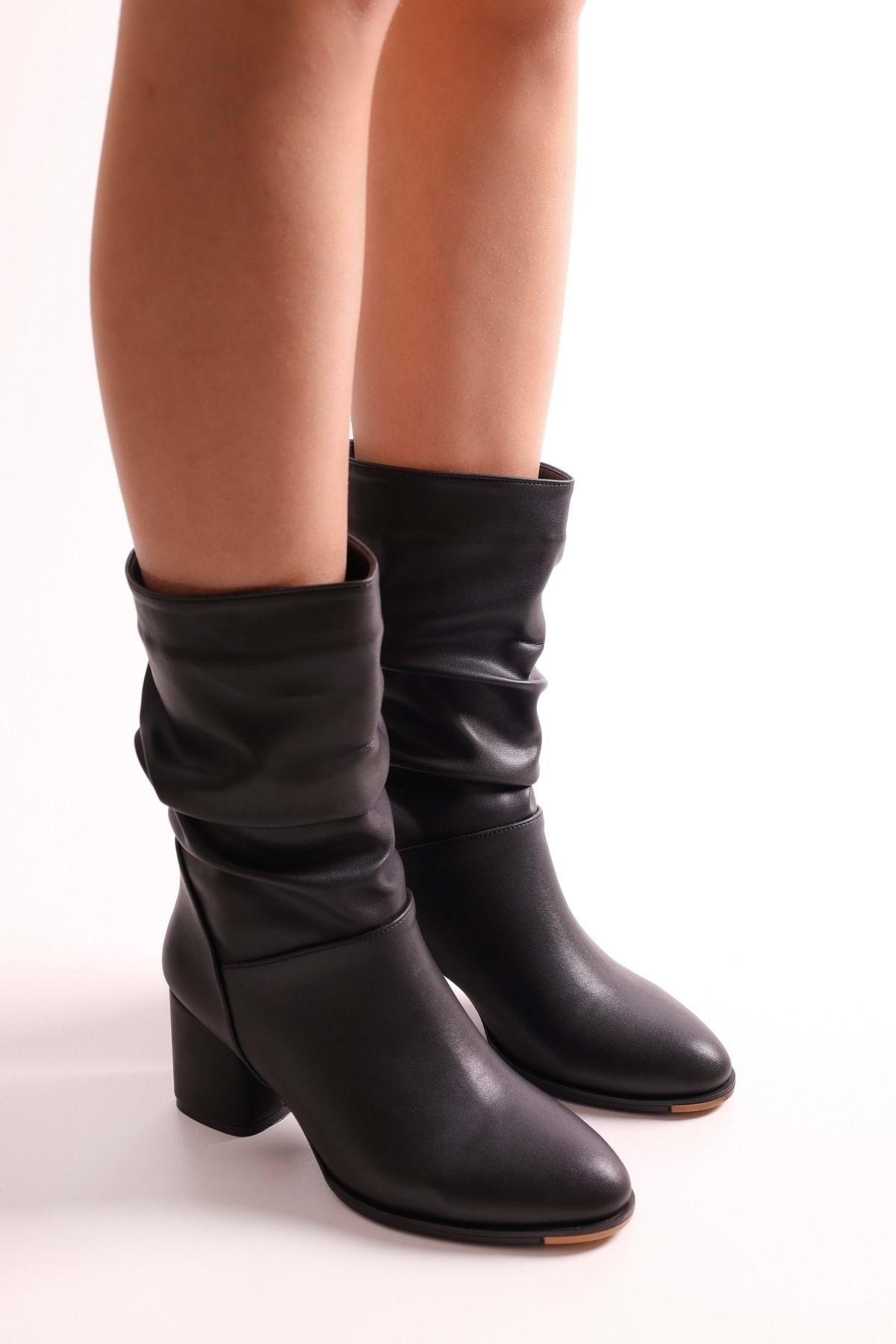 

Women Modern Stylish Fashion Women Nollie Black Heeled Boots Black Skin 36