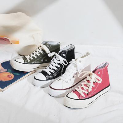 Tavaszi magas szárú platform vászoncipő nőknek, növeli a magasságot, hongkongi stílusú, sokoldalú Ins muffin cipő, divatos