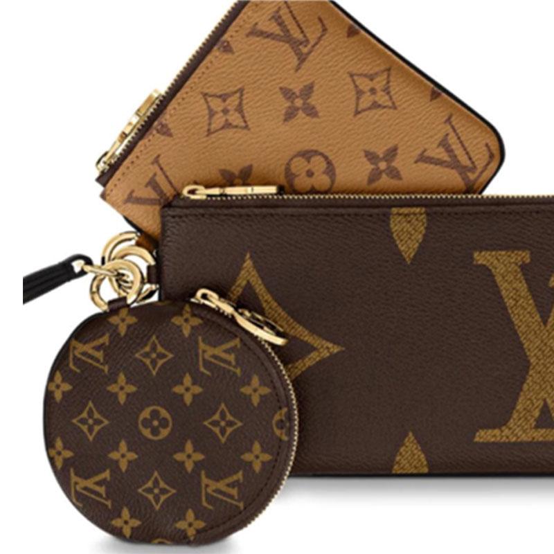 Louis Vuitton Trio Classic Monogram Coated Canvas Multi-Functional Giant Zip Pouch Women Pouches Brown M68756