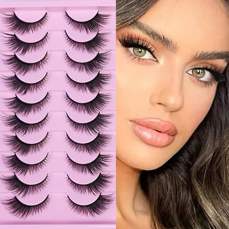 Cat Eye False Eyelashes 10 Pairs Fluffy Faux Mink Natural Volume Lashes Easy to Remove for New Learners