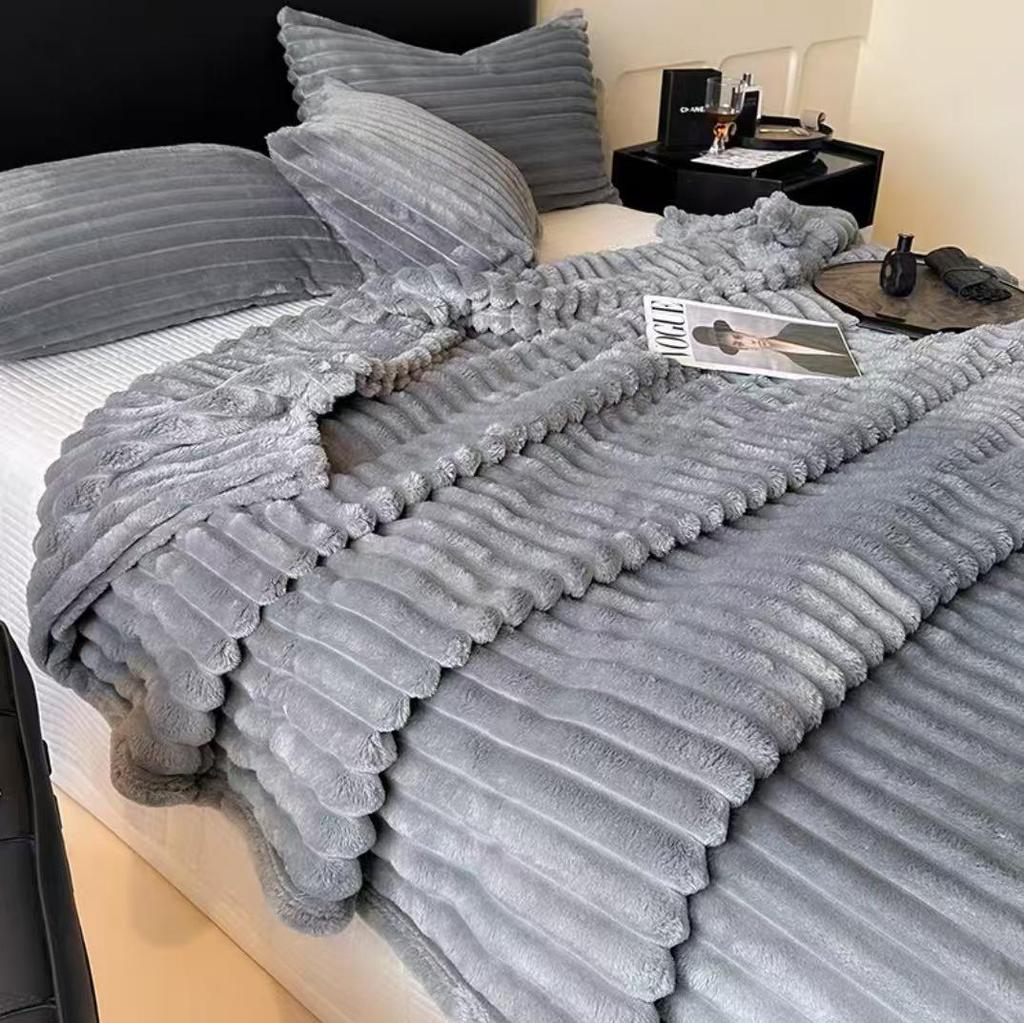 Cozy Winter Flannel Rabbit Fur Fleece Blanket - Thick, Warm Sofa Throw for Office Naps