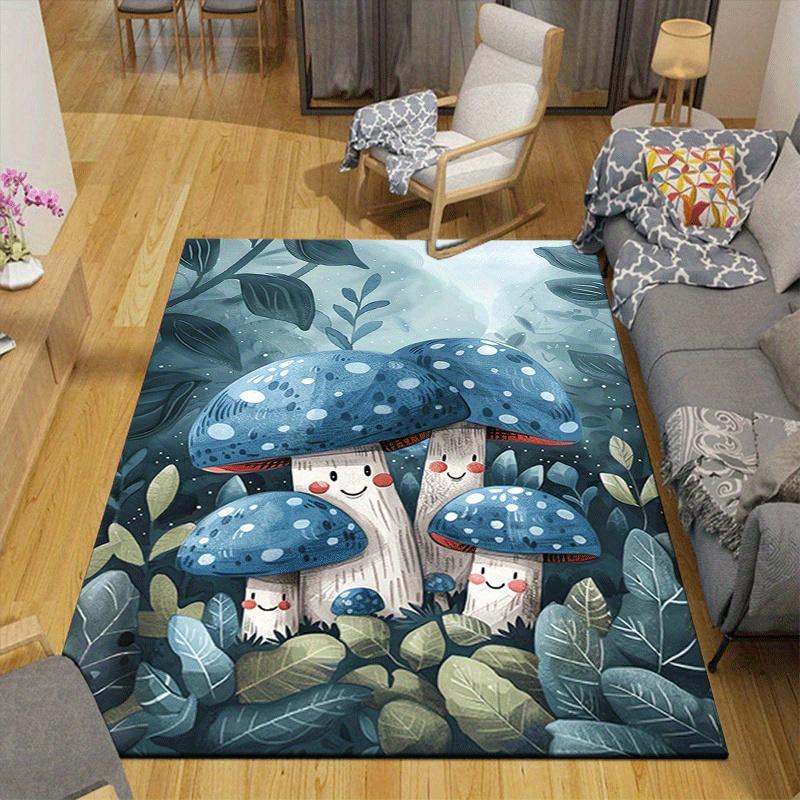 1pc Blue Mushroom Pattern Area Rug, Anti slip Non Shedding Stain Resistant Carpet