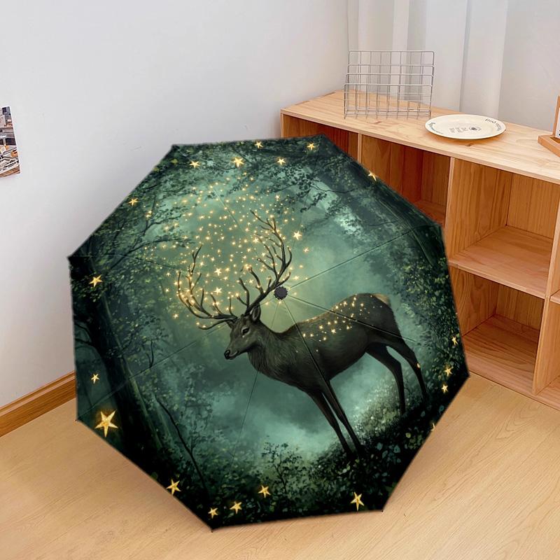 1 PC Automatic Folding Umbrella - Forest Deer Pattern, Portable & Foldable Design with 8 Ribs, Christmas Birthday Gifts