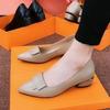 2025 Autumn New Single Shoes Flat Bottom Shallow Mouth Thick Heel Pointed Women's Shoes Soft Leather Soft Sole Versatile Small Leather Shoes Work Shoe