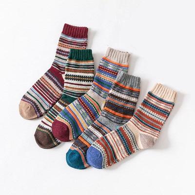 High Quality 5 Pairs Men's Wool Socks Stripe Casual Thick Winter Warm Socks Male New
