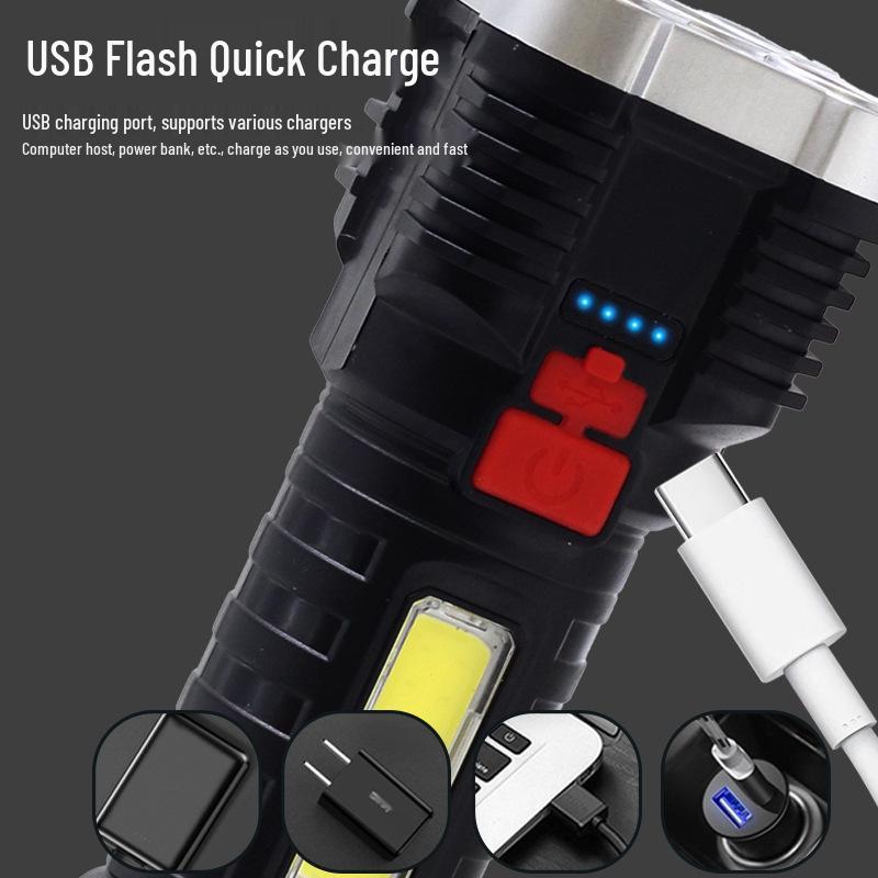 5-LED High-Brightness Long-Range Flashlight: Durable Battery Life for Camping and Patrol