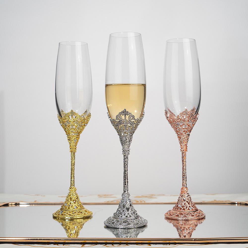 Vintage Bubble Embossed Champagne & Wine Crystal Glass Set with Gift Box