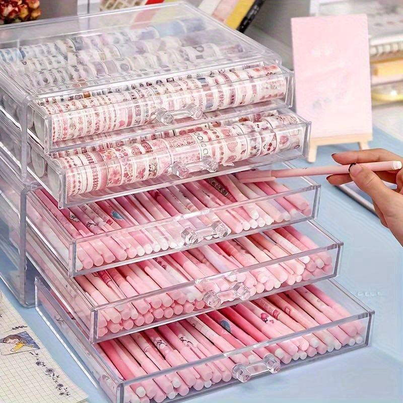Large Transparent 5-Layer Drawer Organizer for Stationery, Brushes, and Nail Polish - Stackable, No Installation Needed