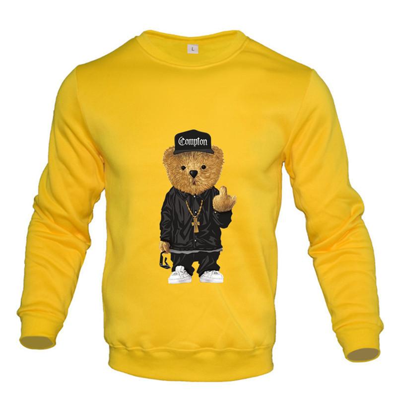 

Світшоти з принтом плюшевого ведмедика з круглим вирізом чоловічі з довгим рукавом повсякденний вуличний одяг модні топи пуловери та довгі рукави чоловічі M жовтий