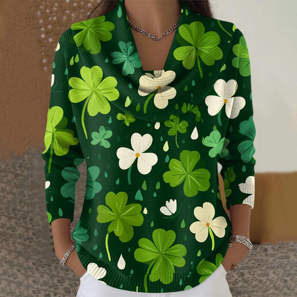 Dámský ležérní a módní svetr s dlouhým rukávem a potiskem, kulatým výstřihem