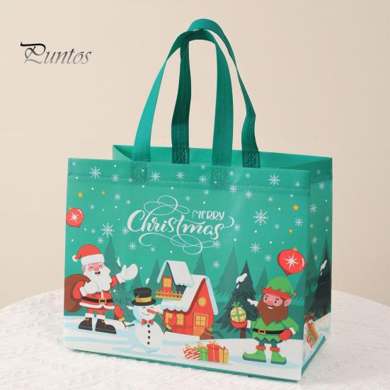Bolsa de regalo de Navidad, diseño de muñeco de nieve de Papá Noel, gran capacidad, doble asa, tela no tejida, bolsa de embalaje de regalo para dulces