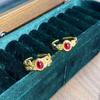 Gold Enamel Oil Drop Pattern Ring, Female Medieval Exquisite High-End Index Finger Ring, Court Style Fashion Partial Wealth Ring