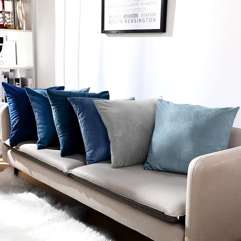 Pack of 6 Velvet Decorative Throw Pillow Covers Solid Square Soft Pillowcase Set Cushion Cases for Sofa Couch Bed Car Home Decor 18 x 18 inches/ 45 x
