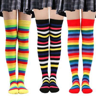 Rainbow luck Gestreifte Overknee-Socken, bunt, sexy, für Nachttanz, Straßenpersönlichkeit, lange Oberschenkelstrümpfe für Damen